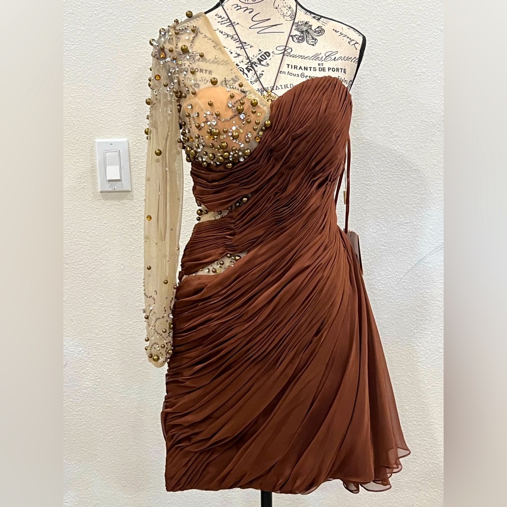 NWT - Vintage MNM Brown One-Shoulder Dress